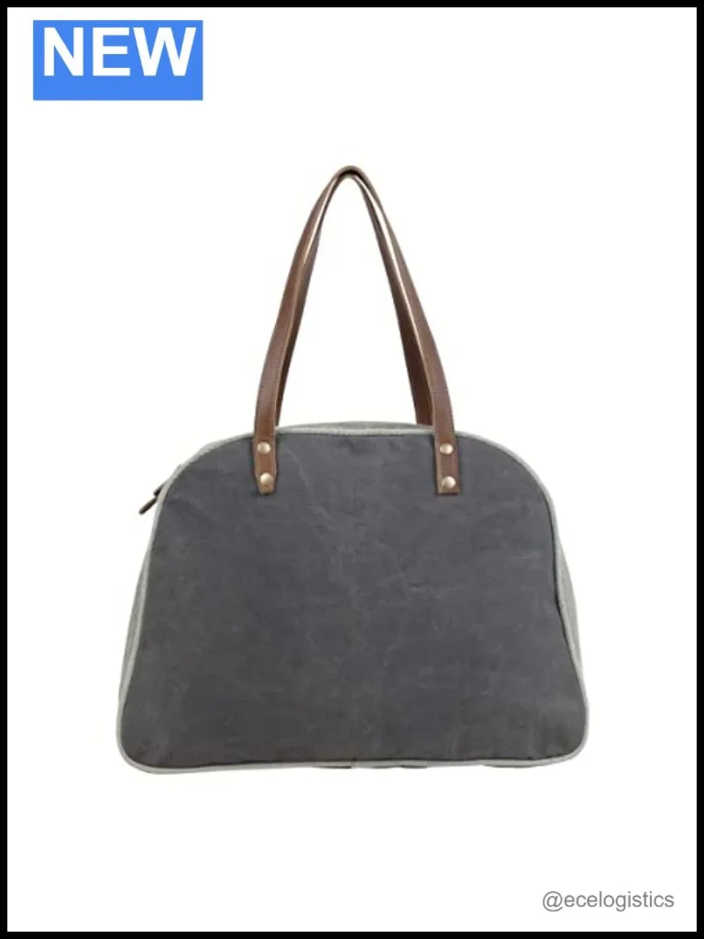 Myra Upcycled Canvas Leather Tote Bag with Zipper
